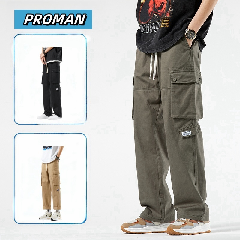 ⚡PROMAN⚡-2024 กางเกงทำงาน รุ่นผู้ชาย สไตล์อเมริกัน INSฤดูร้อนแบบหลวม ทรงตรง  แมทช์ลุคง่าย