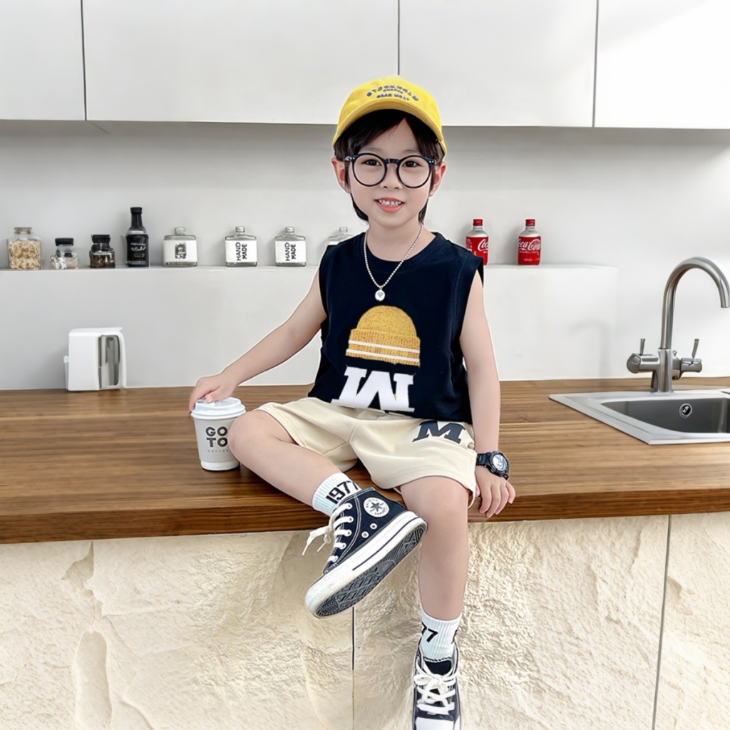 SweetKids พร้อมส่งจากกทม ชุดแขนกุดเด็กผู้ชาย เสื้อกล้ามกางเกงขาสั้น ทรงหลวม สไตล์เกาหลี แฟชั่นฤดูร้อน ราคา ถูกที่สุด ดีลบีเคเค แกลเลอรีภาพที่ 3