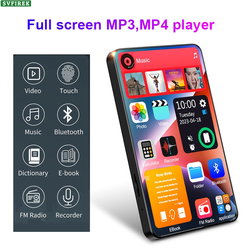 Mp3 MP4 เครื่องเล่นเสียงไฮไฟ 4 นิ้วหน้าจอสัมผัสเต็มรูปแบบ 16GB BT 5.0 HD เครื่องเล่นวิดีโอพร้อมลําโพง Mini Sport Walkman วิทยุ FM Ebook สนับสนุน TF Card