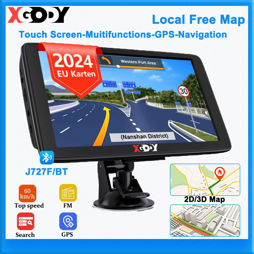 7 นิ้ว GPS XGODY J727F 2024 2D/3D ล่าสุดเอเชียตะวันออกเฉียงใต้แผนที่ฟรีรถ GPS นําทาง 256M + 8G รถบรร