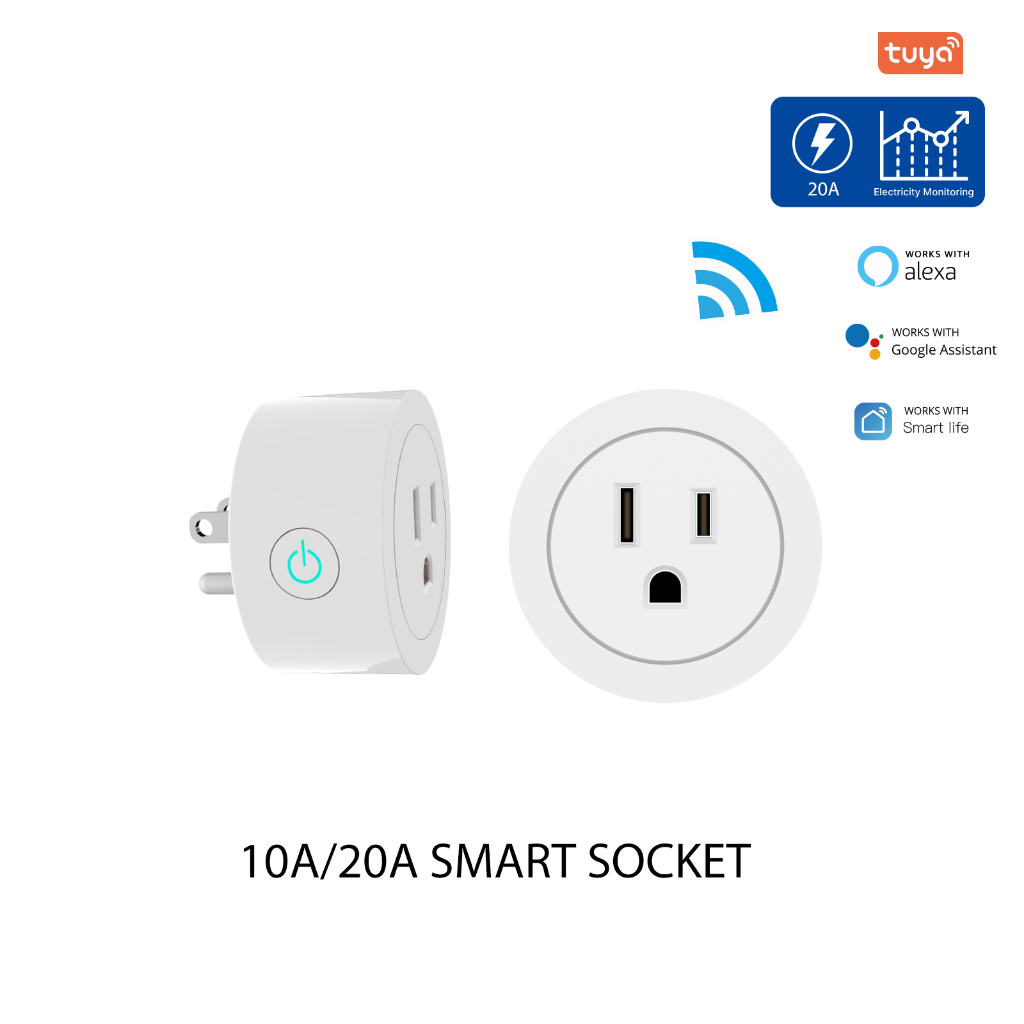 Wifi สมาร์ทปลั๊กซ็อกเก็ต 10A/20A TUYA/Smart life APP รีโมทคอนโทรลชุดการสอนจับเวลาบันทึกการใช้ไฟฟ้า Voice control ผ่าน alexa google home