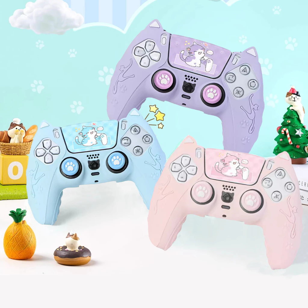 สําหรับ PS5 7 สี Cat Paw ซิลิโคนนุ่มสติกเกอร์ผิวสําหรับ Sony Dualsense 5 PS5 Controller กรณี Thumb Stick Grip Cap