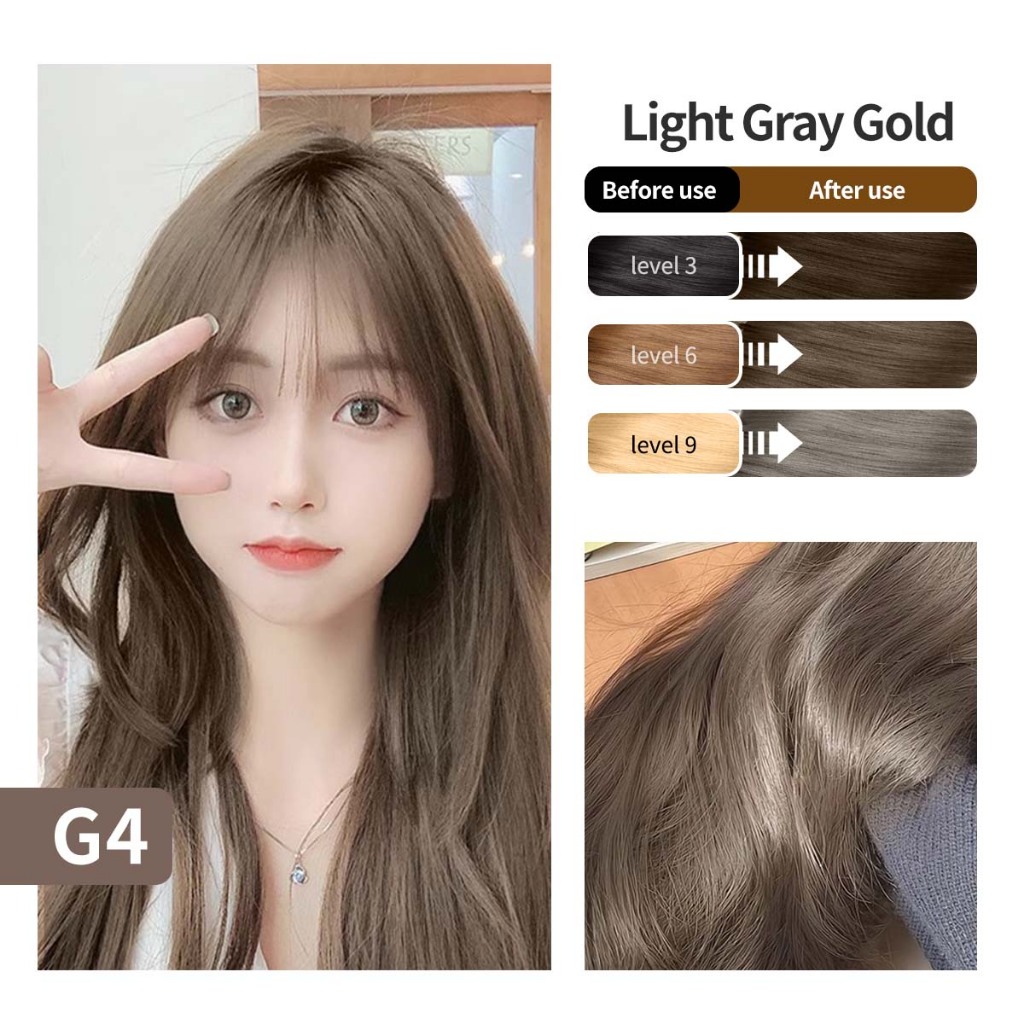 G4 Eclova ยาย้อมผม สีเหลืองอ่อนเทา ปิดผมขาว ไม่ต้องฟอกสี ชุดย้อมผมสมุนไพรสำหรับใช้ที่บ้าน