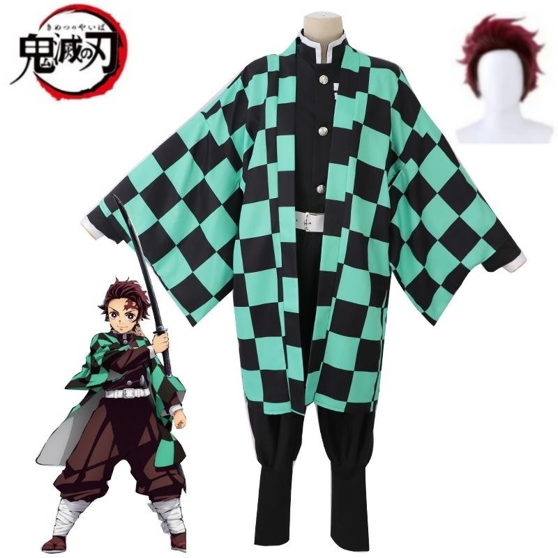 อะนิเมะ Tanjirou Kamado คอสเพลย์ Demon Slayers Kimetsu ไม่มี Yaiba เครื่องแต่งกายวิกผมชุดกิโมโนฮาโลวีนเด็กผู้ใหญ่