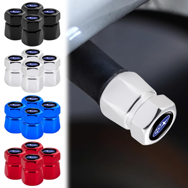 4pcs อัพเกรดอลูมิเนียมวาล์วรถ Anti-ฝุ่นหมวกหกเหลี่ยมล้อรถ Tyre Stem สําหรับ Subaru Impreza Forester Tribeca XV BRZ จัดแต่งทรงผม