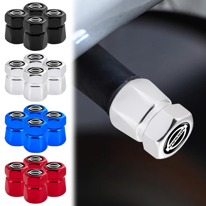 4pcs อลูมิเนียมยางรถ Anti-ฝุ่นหมวกหกเหลี่ยมรถวาล์วสําหรับ Nissan Tiida Teana Skyline Juke X-trail Almera Qashqai 350Z 370Z 240SX