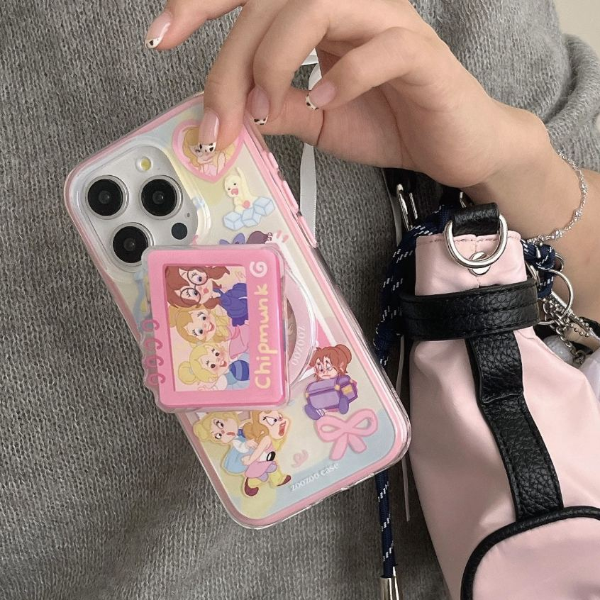การ์ตูน Chipmunk สาววงเล็บแม่เหล็กเคสโทรศัพท์สําหรับ iPhone 15 14 13 Pro Max 2in1 กันกระแทกอะคริลิคปกอ่อน
