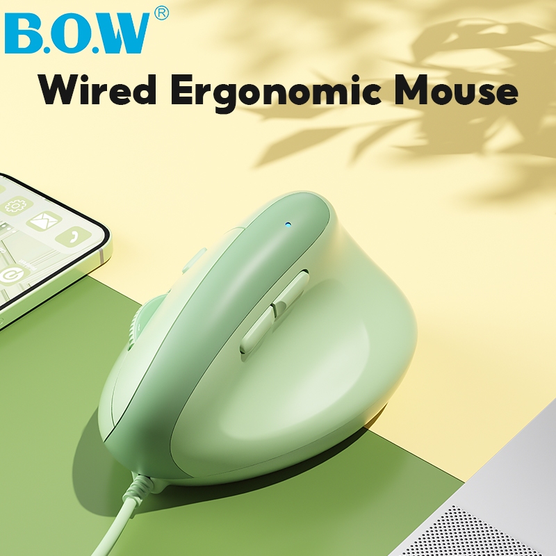 BOW เมาส์ตามหลักสรีรศาสตร์แบบมีสาย M190U PRO เมาส์แนวตั้งปุ่มเงียบ 800 1200 2400 3200 ปรับ DPI ได้ 4