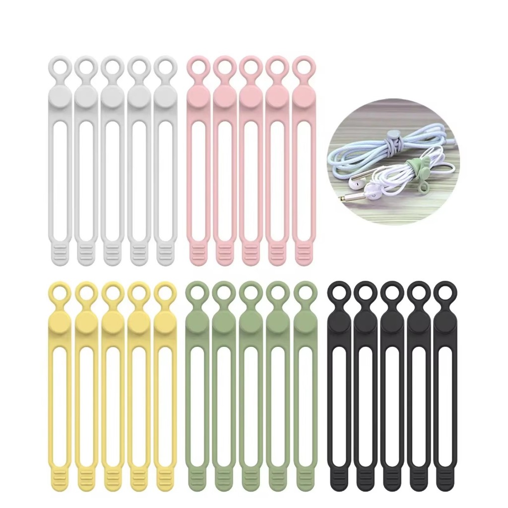 10pcs ซิลิโคนสายผูกคละสีนํากลับมาใช้ใหม่ Heavy Duty Cable Organizer Management สําหรับ Fastening สายไฟและสายไฟคลิป