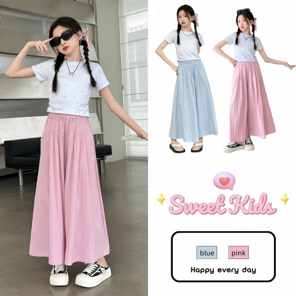 SweetKids พร้อมส่งจากกทม กางเกงขากว้างเด็กผู้หญิง กางเกงขายาว ลําลอง แบบบาง ทรงหลวม สไตล์เกาหลี แฟชั่นฤดูร้อน