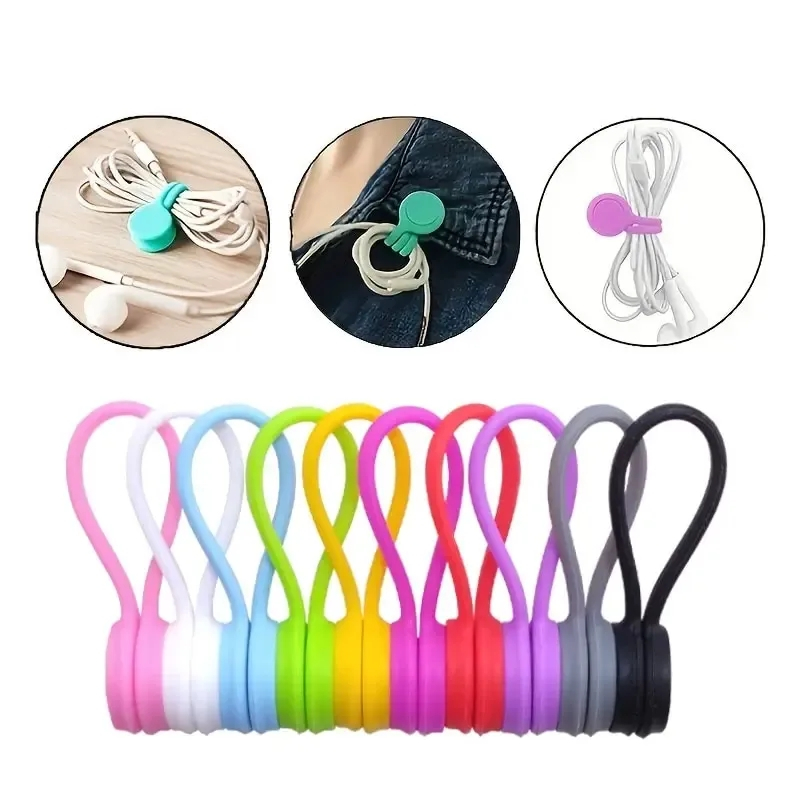 3pcs ซิลิโคน Magnetic Cable Tie Reusable Wire Organizer คลิปสําหรับ Bundling Securing หูฟังผู้ถือสายเคเบิลข้อมูล Winder