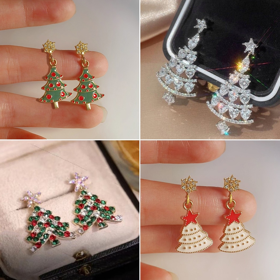 Luxury Christmas Tree Pearl Zircon ต่างหู Stud Drop Dangle ผู้หญิงเครื่องประดับของขวัญ