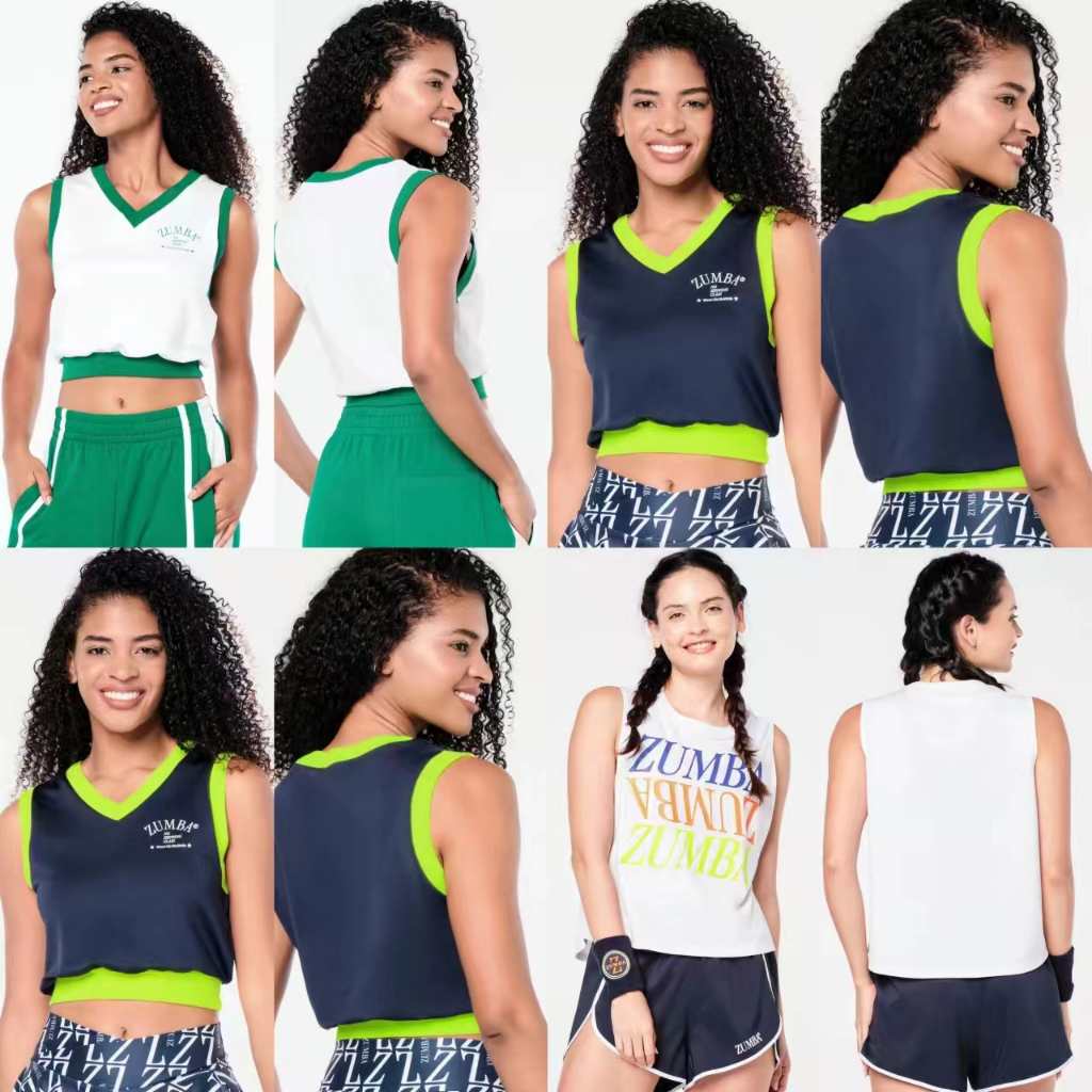 Zumba Zumba Zumba Dance กีฬาฟิตเนส 2024 เสื้อกั๊กสั้นสีน้ําเงินสีขาวผู้หญิงเทอร์รี่ Zumba