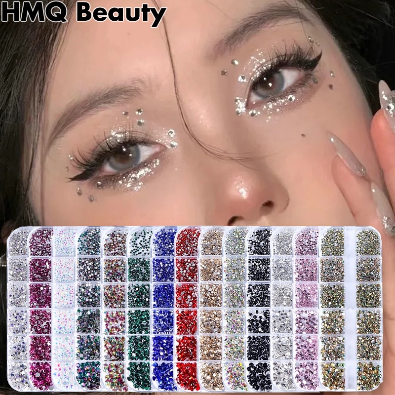 12gird แบนกลับ Rhinestone ชุด Rhinestones สีสันสดใส + คริสตัล AB และโปร่งใสสีขาวอัญมณีพร้อม Picker ดินสอ + Tweezer สําหรับแต่งหน้าและเล็บ