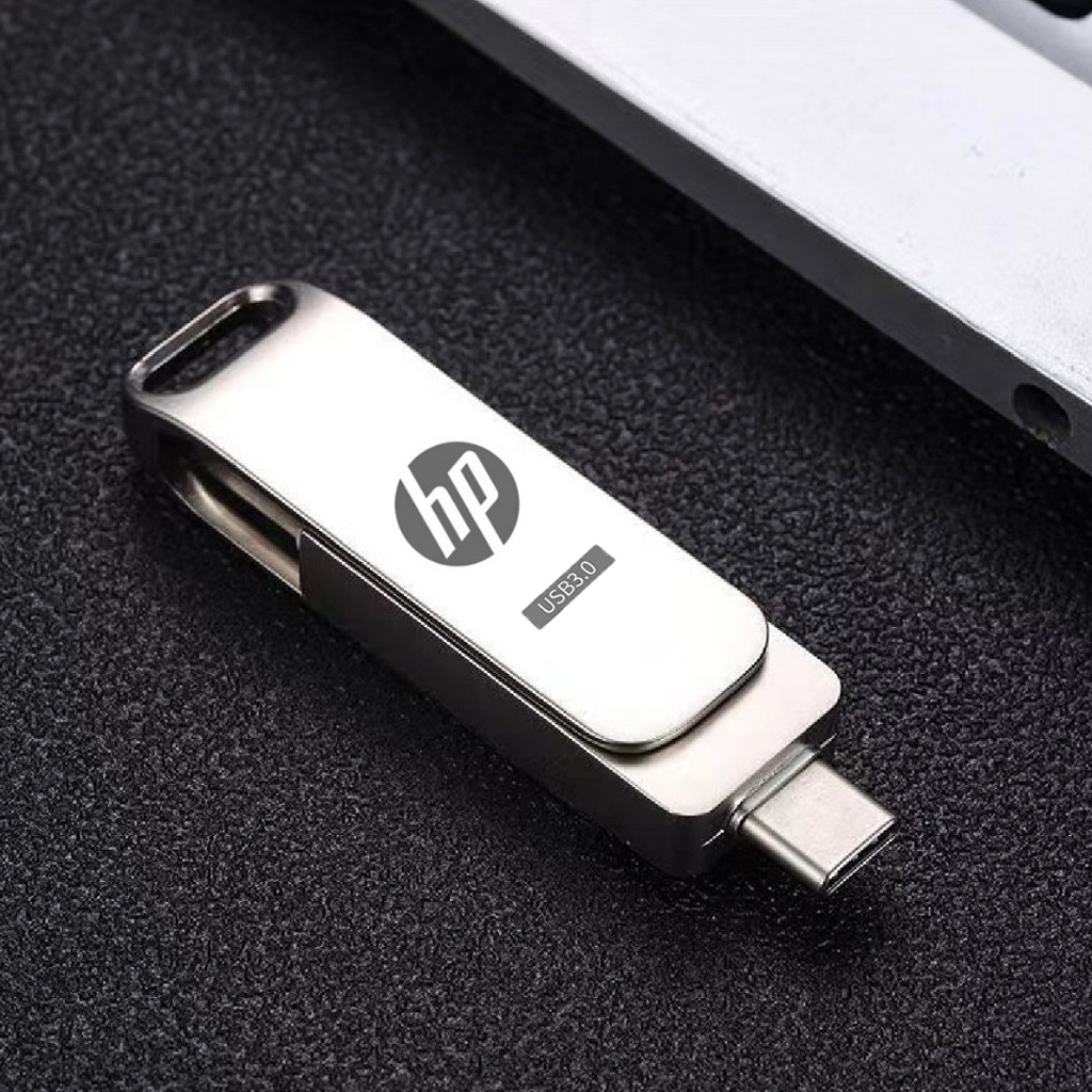 HP แฟลชไดรฟ์ Typec 2 in 1 โทรศัพท ์ มือถือ u Disk Dual Drive Flash Memory USB 3.0 ความเร ็ วสูง Memory Stick 64GB/1TB/2TB หน ่ วยความจําข ้ อมูล otg Metal Flash Drive Waterproof Portable