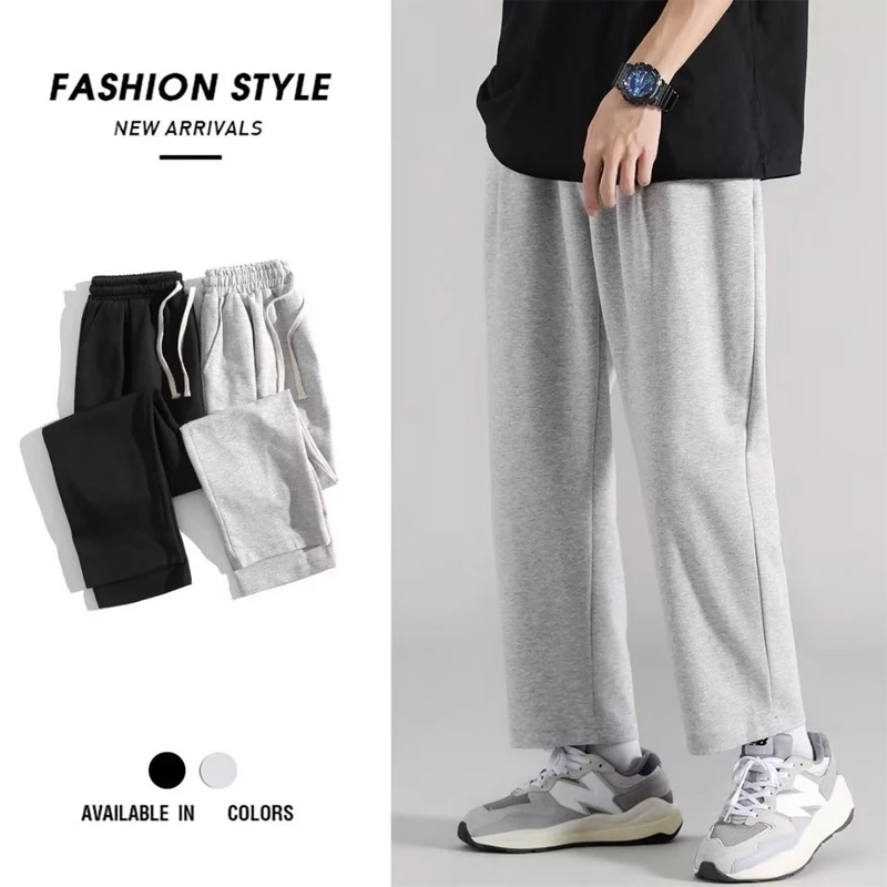 MANSTR M-5XL ผู ้ ชายฤดูร ้ อนหลวมกางเกงวอร ์ มขากว ้ างบางสีทึบกางเกงกีฬาขนาดบวกสีดํา \ สีเทา
