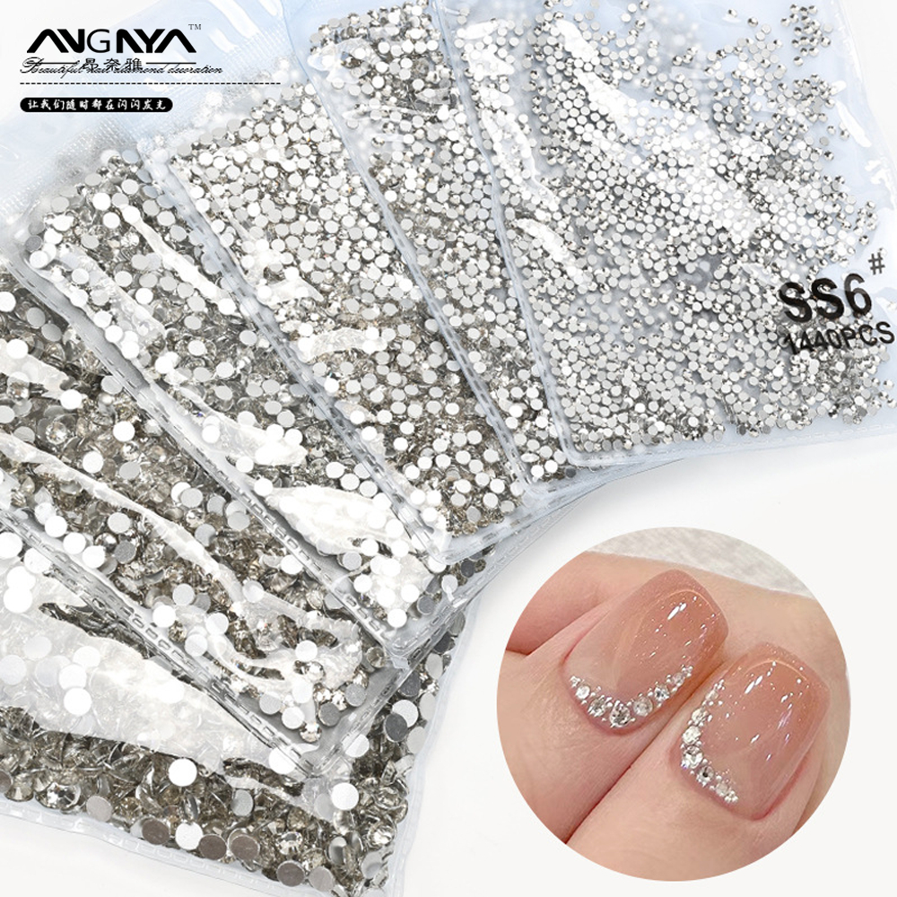 Angnya 1440 ชิ้น Glitter คริสตัล Clear Rhinestones Non Hotfix FlatBack Strass เย็บ/ผ้า/เล็บ Rhinestones ตกแต่ง