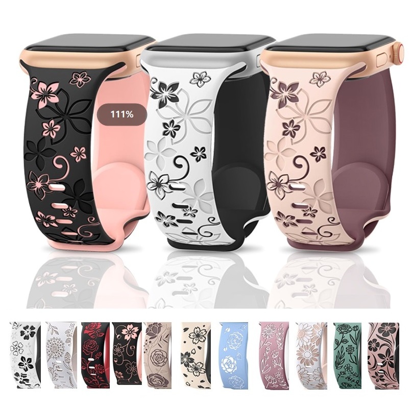Imprint Bauhinia 3D สายซิลิโคนสําหรับ iWatch Strap Series11 10 9 Series8 Series7 6 5 4 3 2 1,SE ,SE2