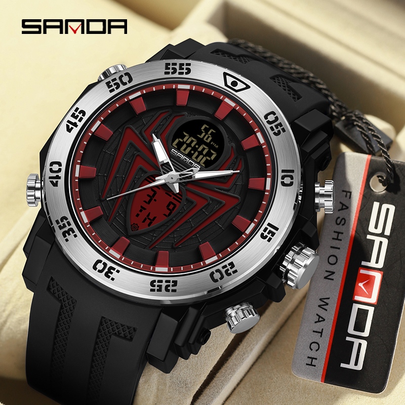 Sanda 6111/in stock Original Multi-Display Spider Dial Quartz Movement Luxury Casual นาฬิกาอิเล็กทรอ