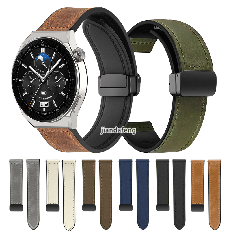 D หัวเข็มขัดแม่เหล็กพับ Clasp Band หนังซิลิโคนกีฬาสําหรับ HUAWEI WATCH GT6 GT5 GT4 GT3 Pro GT5 46 มม.43 มม.GT2 Pro GT Runner Active