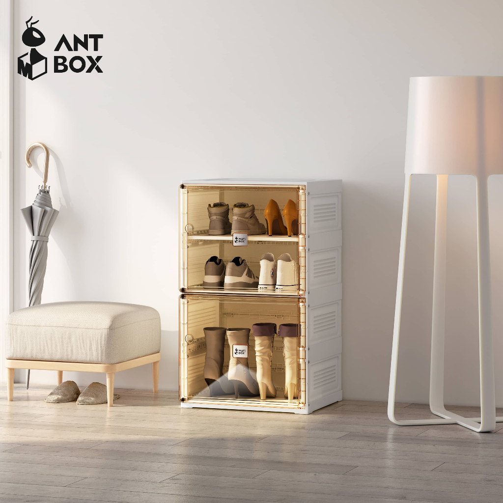 ANTBOX [พร้อมส่ง !! ] กล่องใส่รองเท้า 1 แถว 6 คู่ ติดตั้งง่าย พับเก็บได้ มีหลายช่องเก็บ ประตูแม่เหล็ก แข็งแรงทนทาน กันน้ำกันแดด