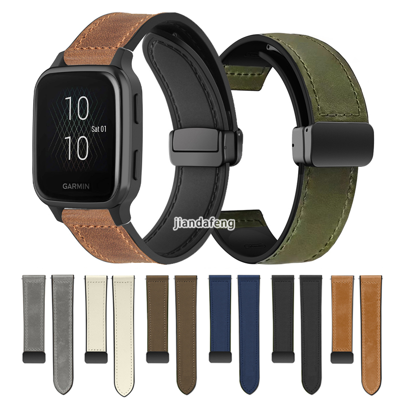 D หัวเข็มขัดแม่เหล็กพับ Clasp Band หนังซิลิโคนสายกีฬาสําหรับ Garmin Venu SQ Sq2