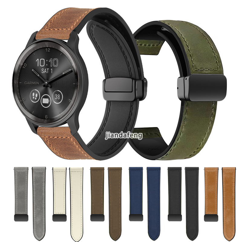 สายนาฬิกาข้อมือซิลิโคน หัวเข็มขัดแม่เหล็ก รูปตัว D แบบพับได้ สําหรับ Garmin Vivomove 3 Style Luxe HR Trend Sport Approach S12 S40 S42