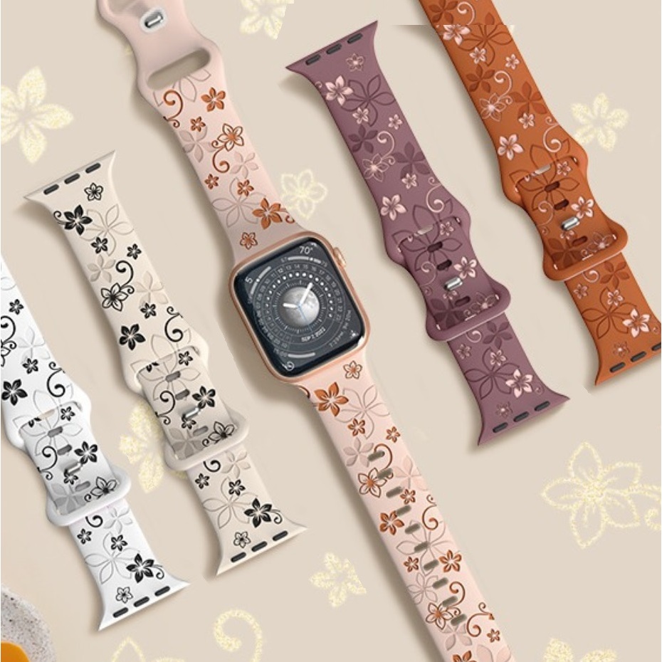 Imprint Bauhinia 3D สายซิลิโคนสําหรับ iWatch Strap Series 10 / 9 Series8 Series7 6 5 4 3 2 1,SE ,SE2