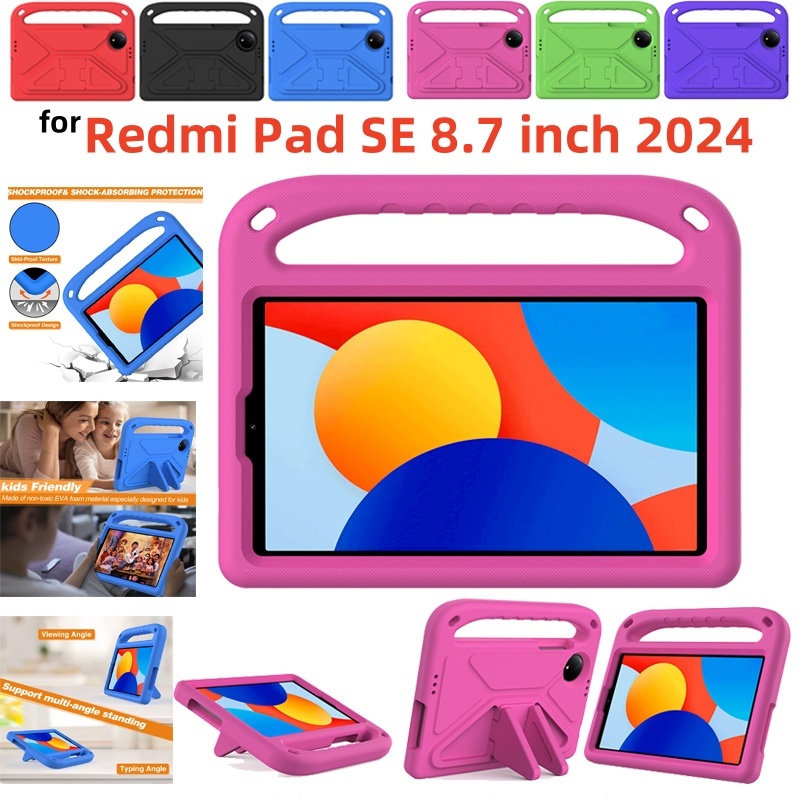 เคสขาตั้งปรับได้ EVA สําหรับ Xiaomi Redmi Pad SE 8.7 นิ้ว 2024 เด็กปลอดภัยกันกระแทก Handle ป้องกันการล้มฝาครอบแท็บเล็ต