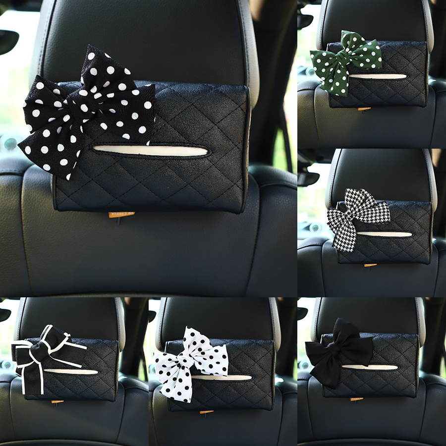 แฟชั่น Bowknot Car Headrest กล่องกระดาษทิชชู่ Paper Tower Holder, Auto Hanging Seat Back Hook จัดแต่งทรงผมอุปกรณ์เสริมในรถยนต์