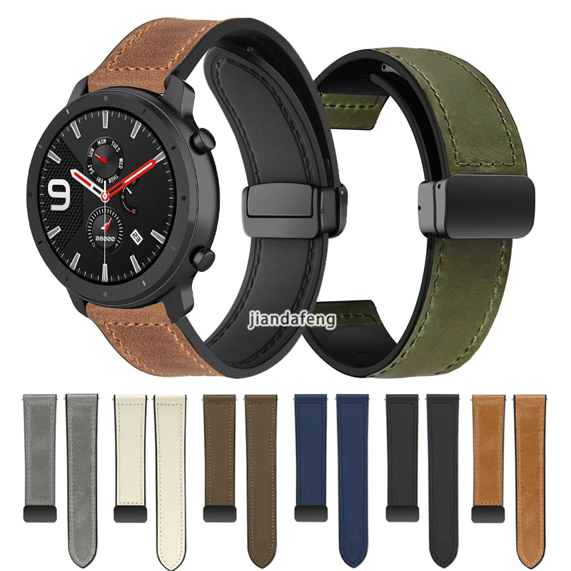 สายนาฬิกาข้อมือซิลิโคน หัวเข็มขัดแม่เหล็ก แบบพับได้ สําหรับ Huami Amazfit GTR 47 มม. 42 มม.