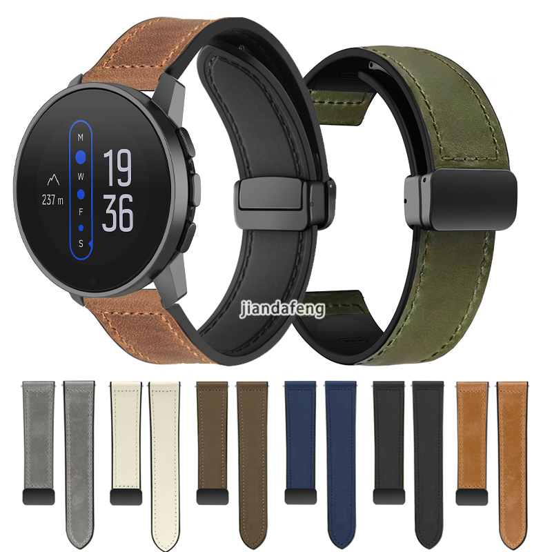สายนาฬิกาข้อมือหนัง ซิลิโคน หัวเข็มขัดแม่เหล็ก แบบพับได้ สําหรับ Suunto 9 Peak 43 มม. 5 Peak 3 Fitness