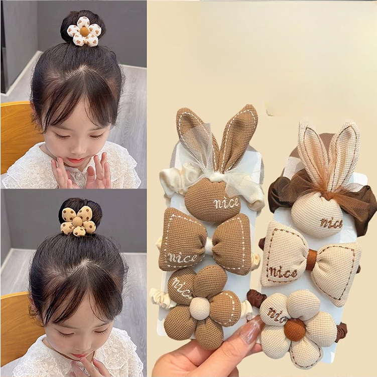 สาวน้อยผูกผมยางรัดเด็กหัวเชือกอารมณ์เชือกผมดอกไม้ความยืดหยุ่นสูงนมสีกาแฟสาวผมแหวนกระต่าย