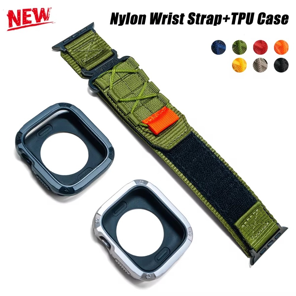 สายรัดไนลอนและ TPU + PC เคสป้องกันสําหรับ Apple Watch Ultra 49/45/44 มม. 41 มม. 40 มม. 9 8 7 6 5 4 se