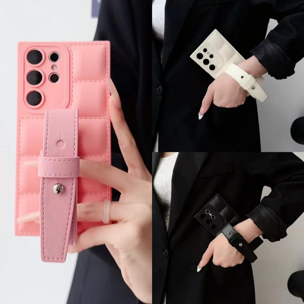 สีทึบ ใหม่ แจ็คเก็ตลง สายรัดข้อมือหนัง เคส Samsung Galaxy S24 Ultra S23FE S22 S23 Ultra S21FE S21Ultra S20 FE S21 S22 S23 S24 Plus + S20Ultra Note20 Ultra Case ป้องกันการหล่น TPU นุ่ม คู่รัก ซิลิโคนเหลว เคส