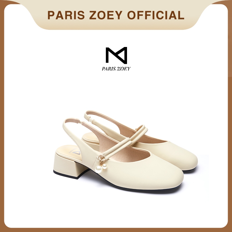 Paris Zoey Mary Jane รองเท้า ส้นสูงประดับมุก รองเท้าคัทชูผู้หญิงแบบเปิดส้น luxury