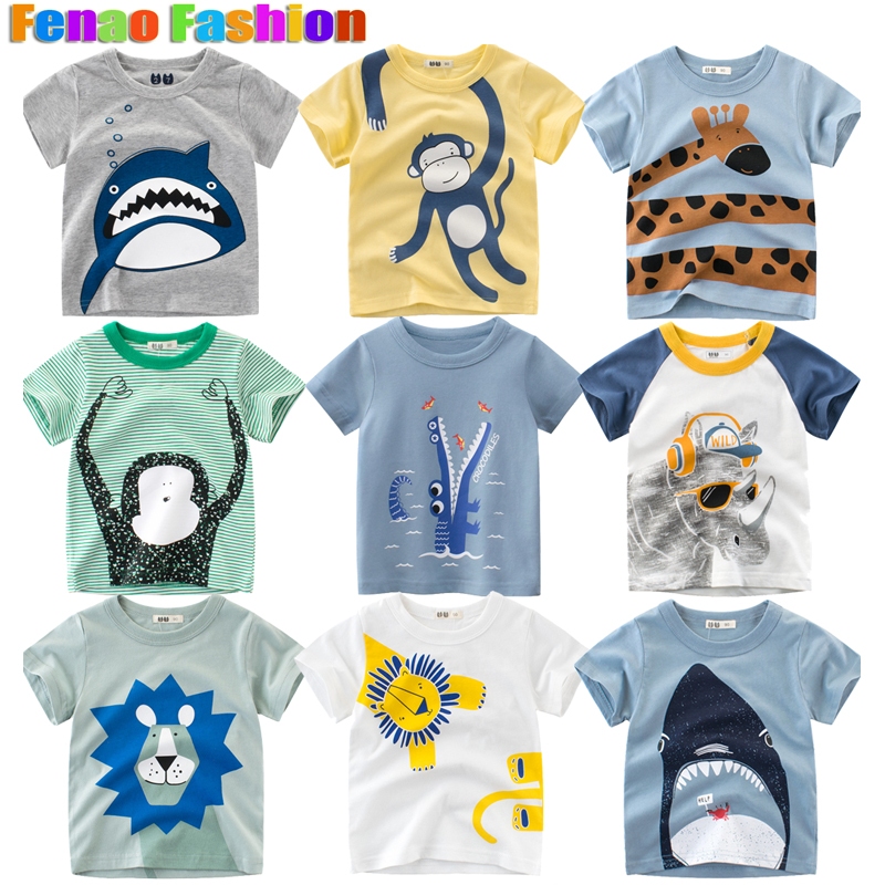 เด็กชาย Tshirt เด็ก Monkey Tops แขนสั้นเด็กเย็บเสื้อผ้าผ้าฝ้ายวัยหัดเดิน Budak