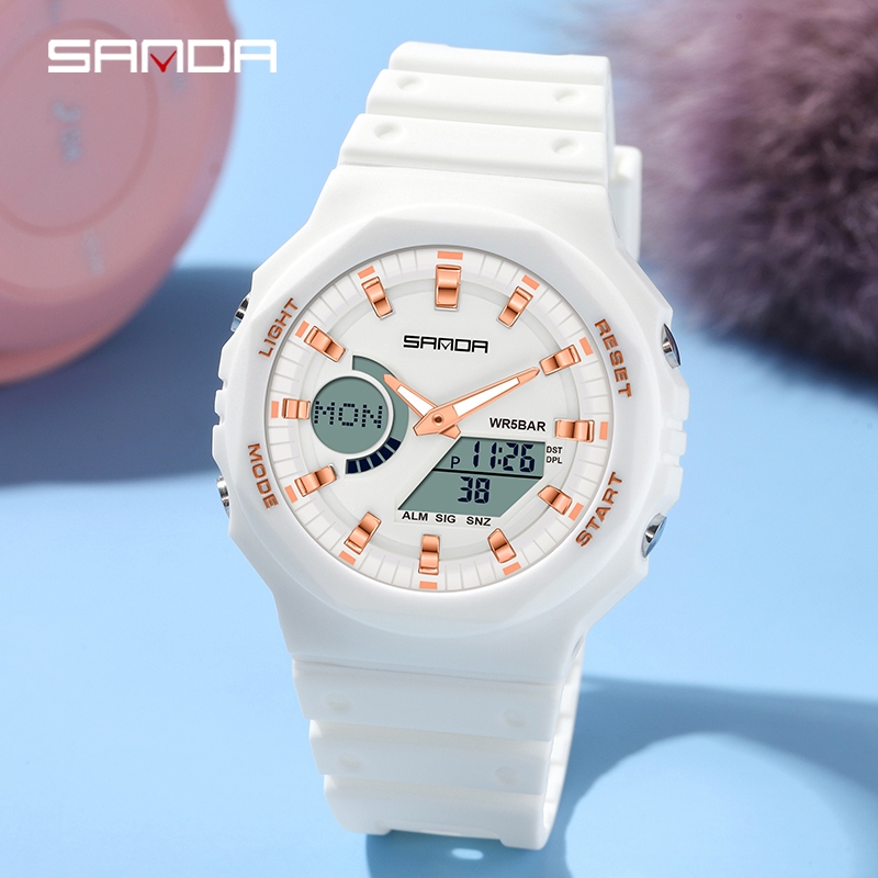 SANDA 6016/in stock ผู้หญิงกีฬากลางแจ้งนาฬิกาผู้ชาย นํา นาฬิกาดิจิตอลทหารกันน้ําวันที่นาฬิกาอิเล็กทรอนิกส์สาว เด็กผู้ชาย