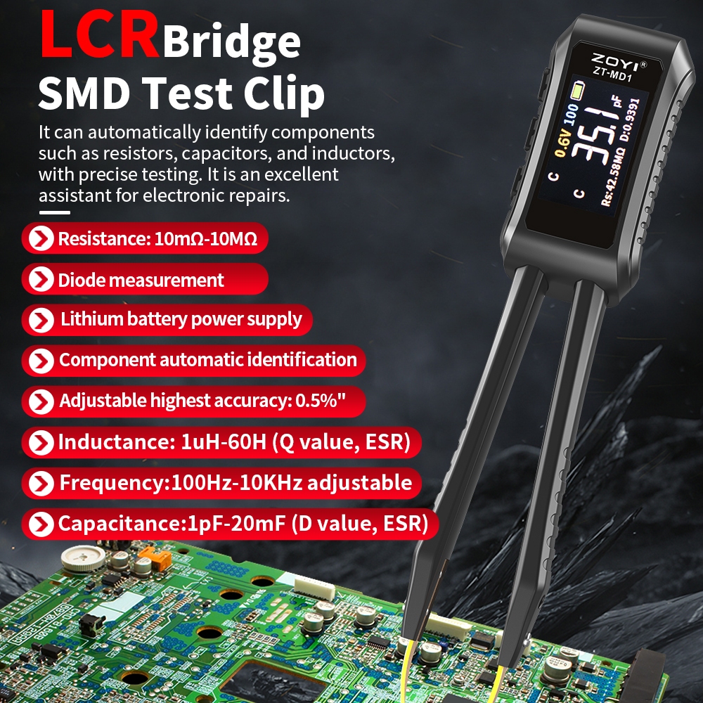 ZT-MD1 แหนบดิจิตอลความแม่นยําสูงสะพาน LCR อัจฉริยะระบุตัวเก็บประจุความต้านทานตัวเหนี่ยวนํามัลติมิเตอร์