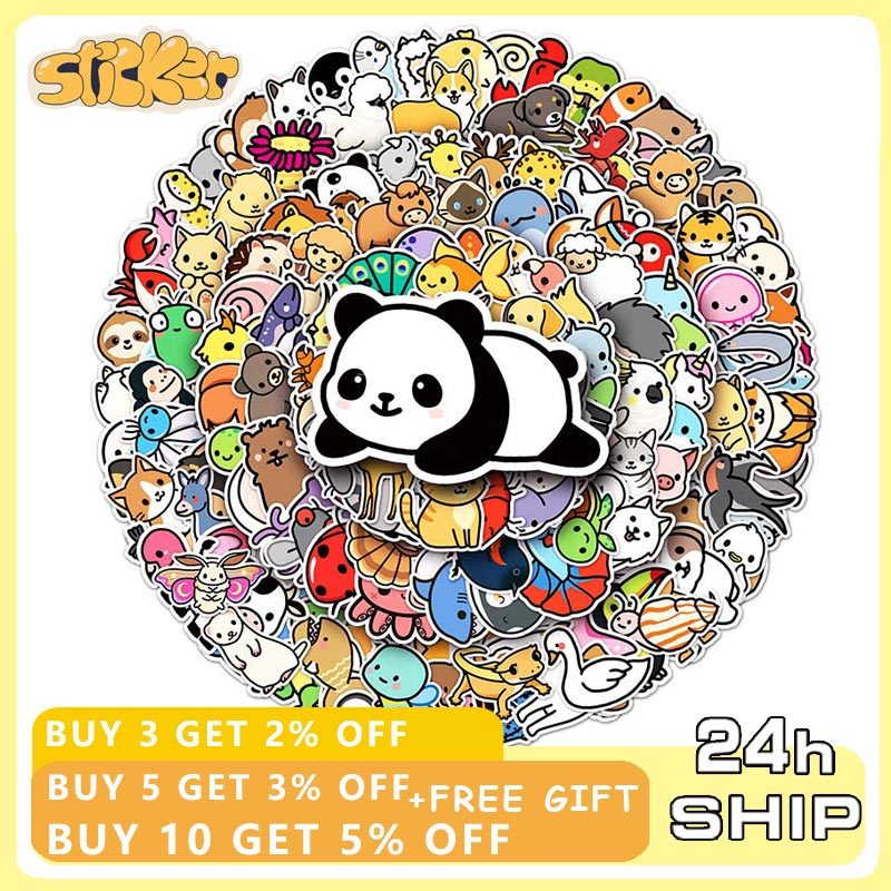 200pcs สัตว์การ์ตูนน่ารักสติกเกอร์กันน้ําตกแต่งสมุดภาพเด็ก DIY สติกเกอร์