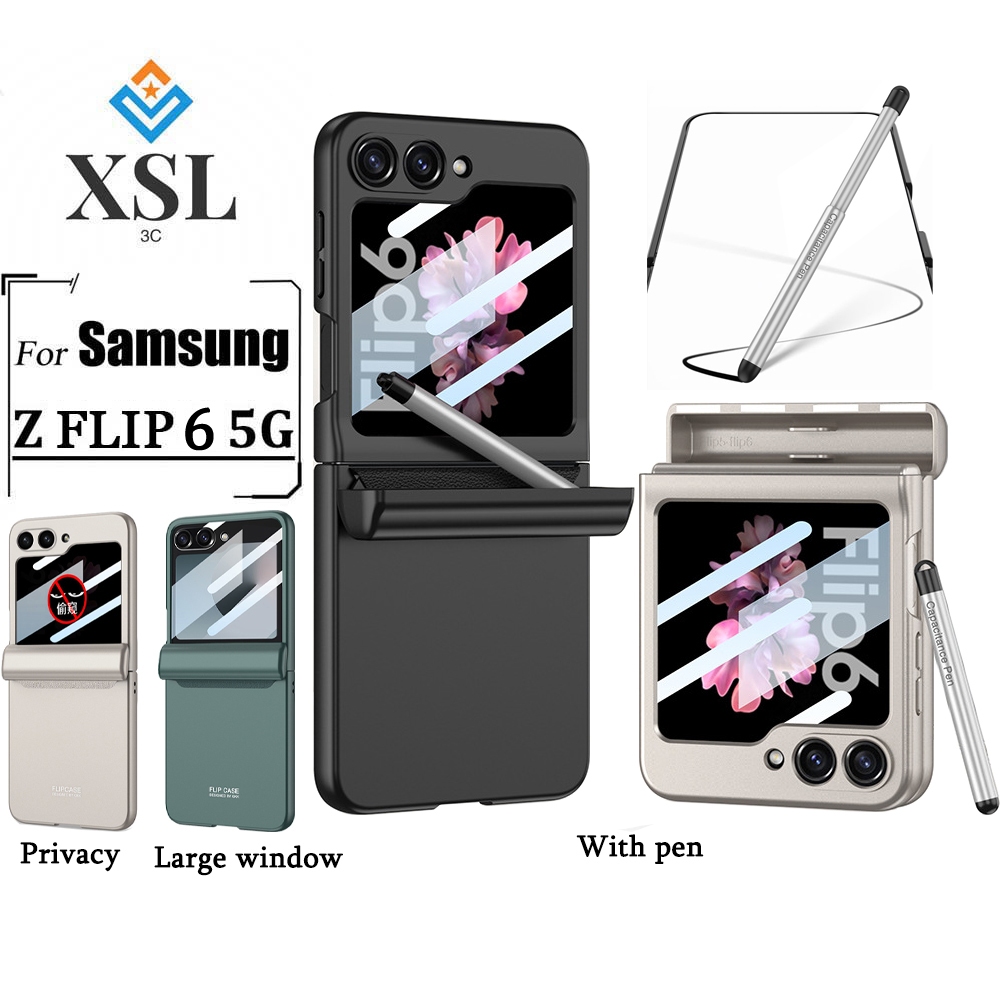 2024 ใหม่สําหรับเคส Samsung Z Flip6 ความเป็นส่วนตัวหน้าจอขนาดเล็ก บานพับพร้อมช่องเสียบปากกาพร้อมปากกาแนบฝาครอบ Flip 6