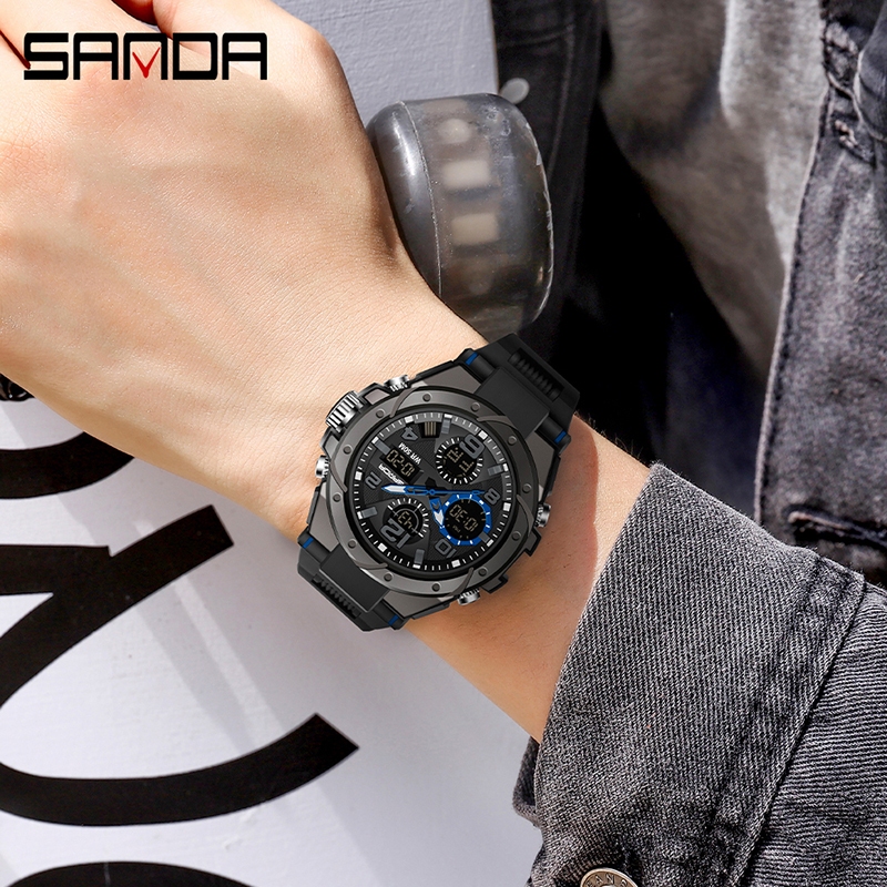 SANDA 6008/in stock นาฬิกาข้อมือควอตซ์ มีไฟ LED กันน้ำ หรูหรา สไตล์ทหาร สำหรับผู้ชาย