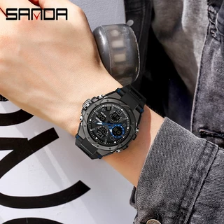 SANDA 6008/in stock นาฬิกาข้อมือควอตซ์ มีไฟ LED กันน้ำ หรูหรา สไตล์ทหาร สำหรับผู้ชาย