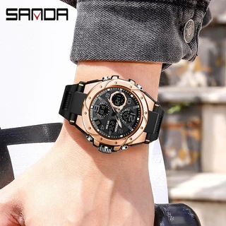 SANDA 6008/in stock นาฬิกาข้อมือควอตซ์ มีไฟ LED กันน้ำ หรูหรา สไตล์ทหาร สำหรับผู้ชาย