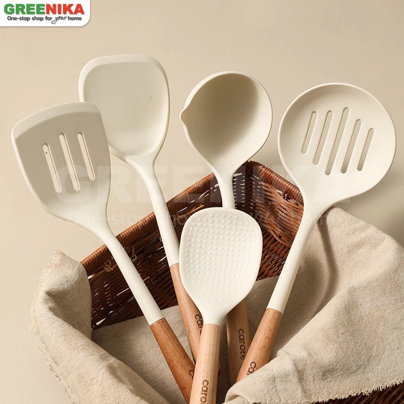 Greenika 11ชิ้นชุดเครื่องครัวซิลิโคน ตะหลิว ทัพพี ไม้พาย กระบวย แปรง ที่คีบขนม ตะกร้อตีไข่ พิเศษสำหรับทำอาหาร