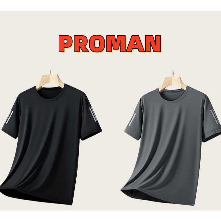 PROMAN-ผ้าไหมน้ำแข็ง ตาข่าย แห้งเร็ว แขนสั้น ชาย ฤดูร้อน กีฬา ระบายอากาศได้ดี เย็น บางและเบาเสื้อยืด