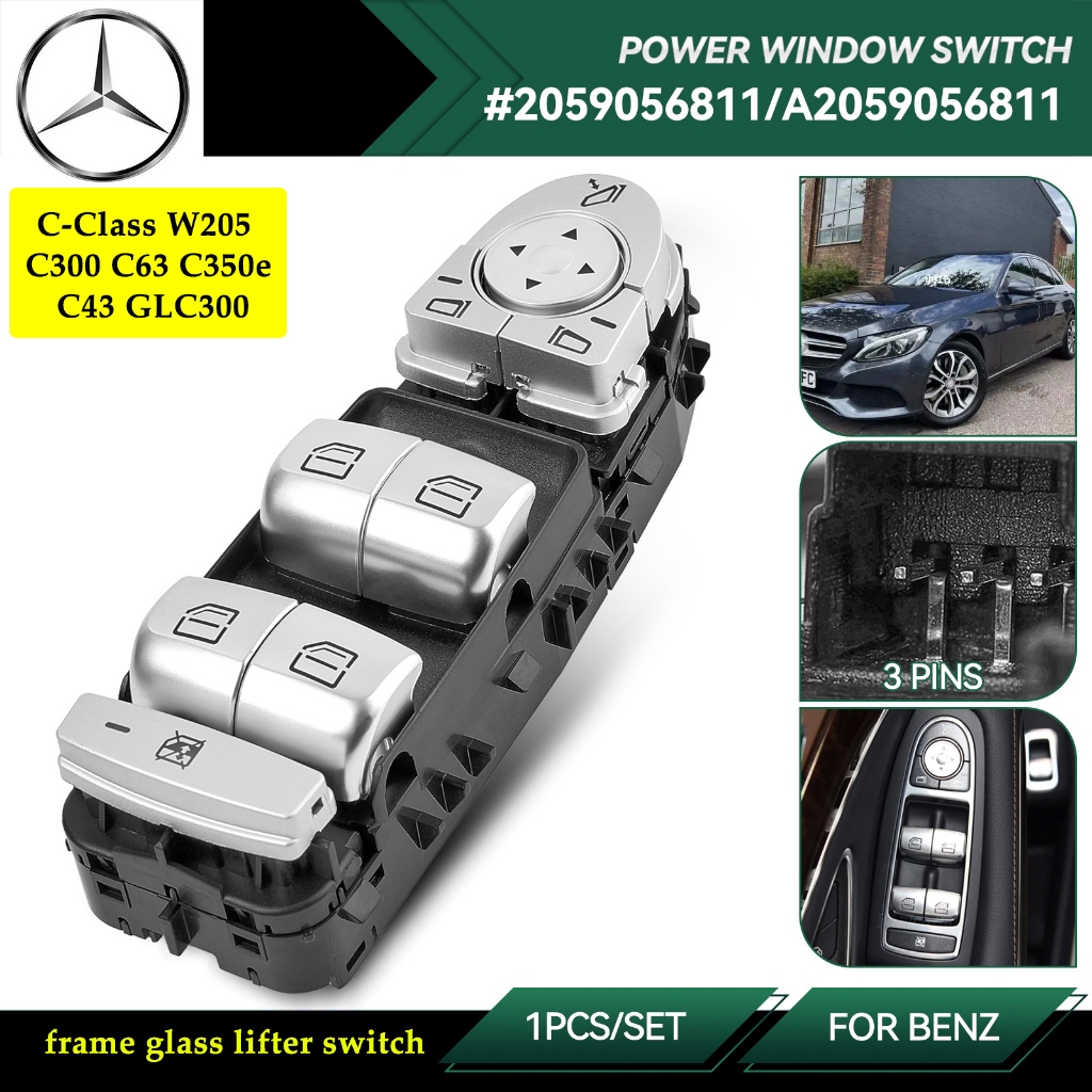รถ Master Power สวิทช์หน้าต่างกระจก Lifter ปุ่มกรอบควบคุมอุปกรณ์ตกแต่งภายในสําหรับ Mercedes-Benz C-Class C43 C300 C63 GLC300