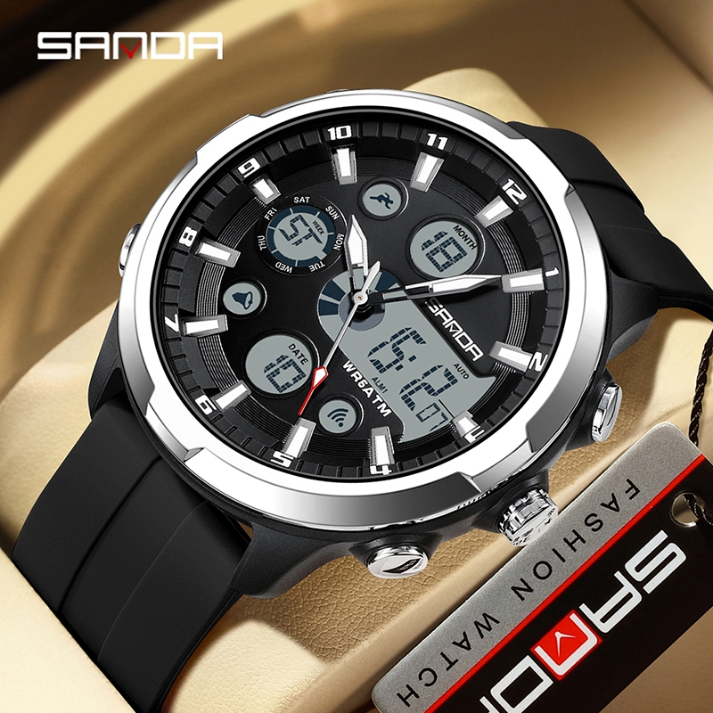 Sanda 9053/in stock ใหม่อิเล็กทรอนิกส์นาฬิกาผู้ชายแฟชั่นนาฬิกาและสันทนาการกันน้ํา Night Glow นาฬิกาอเนกประสงค์