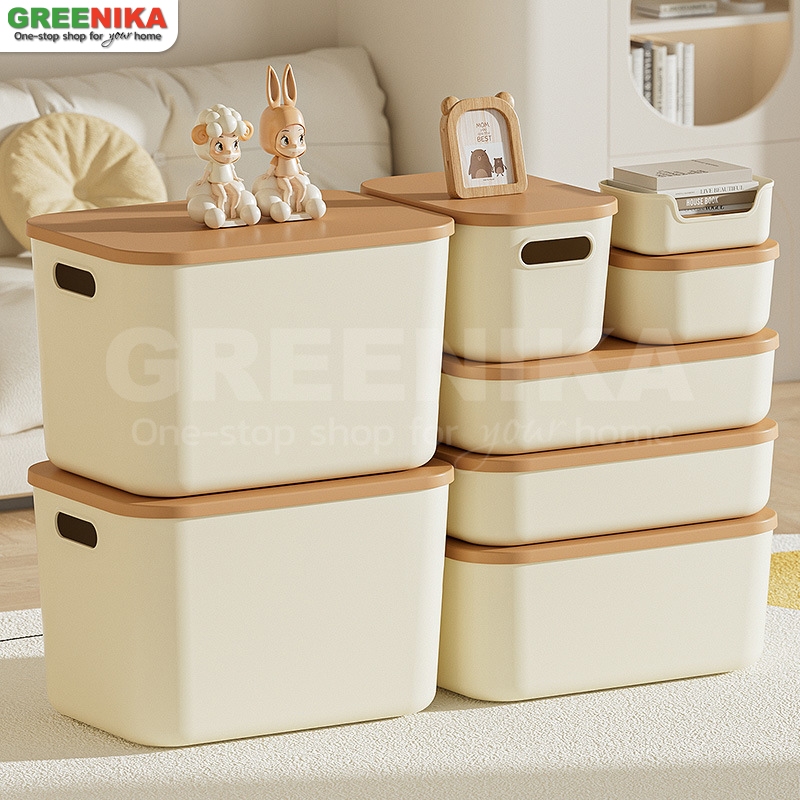 GREENIKA กล่องพลาสติกมัลติฟังก์ชั่นพร้อมฝาปิดใสฝาปิดเป็นร้านค้าในบ้าน