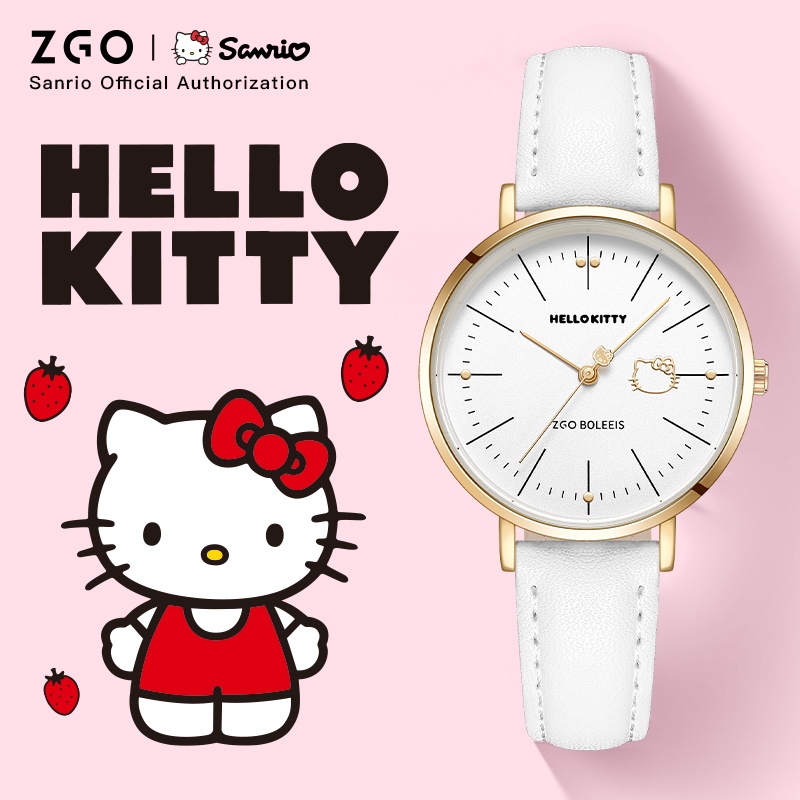 ZGO Sanrio นาฬิกาข้อมือควอทซ์ ลาย Hello Kitty แฟชั่นเรียบง่าย สําหรับนักเรียนหญิง 281